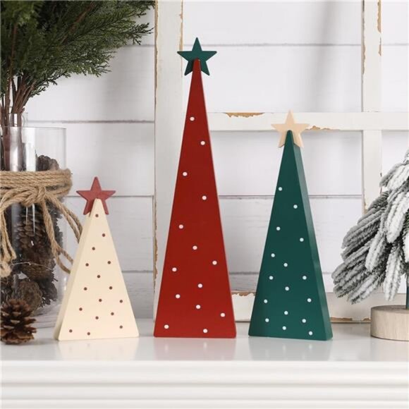 Christmas Decorations-Three Sizes Wooden Christmas Tree Sign with Star Decor - Picture 2 of 7
